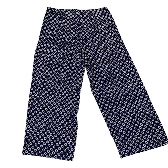 Talbots Wide Leg Navy Blue Trousers with White Floral Print 10 - Picture 2 of 5